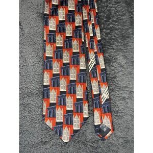 ERMENEGILDO ZEGNA Mulit Color‎ Silk Luxury Tie Orange Castle Top Rectangles EUC